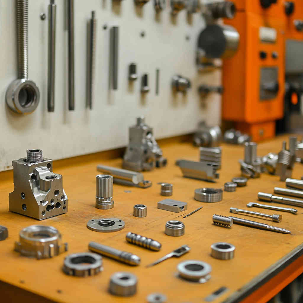 Precision parts laid out on a workbench